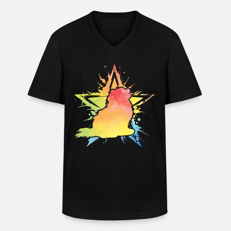 Pomeranian Zwergspitz - Männer-T-Shirt mit V-Ausschnitt - Schwarz