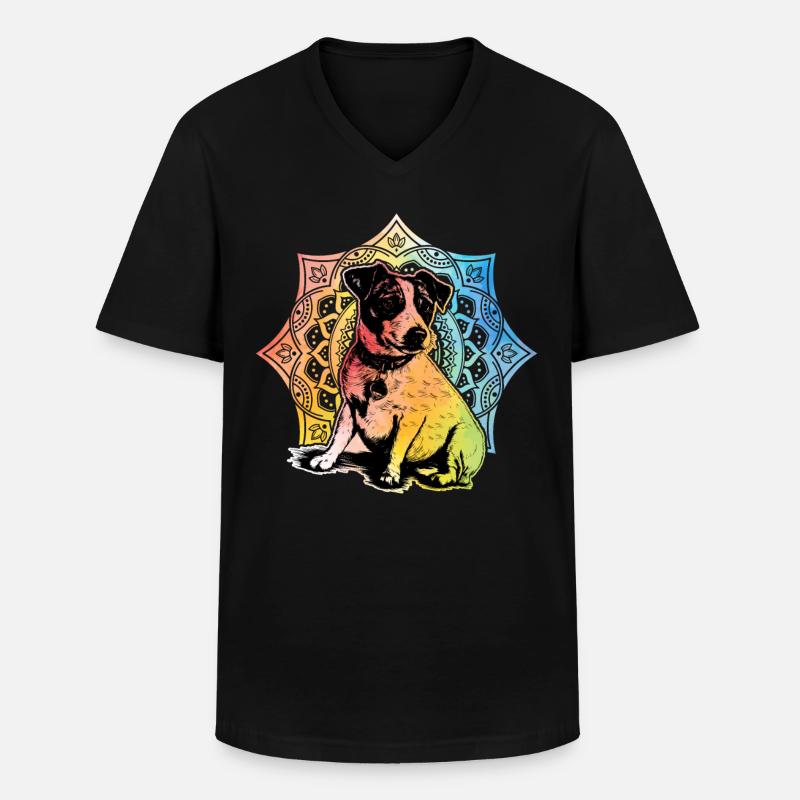 Jack Russell Retro - Männer-T-Shirt mit V-Ausschnitt - Schwarz