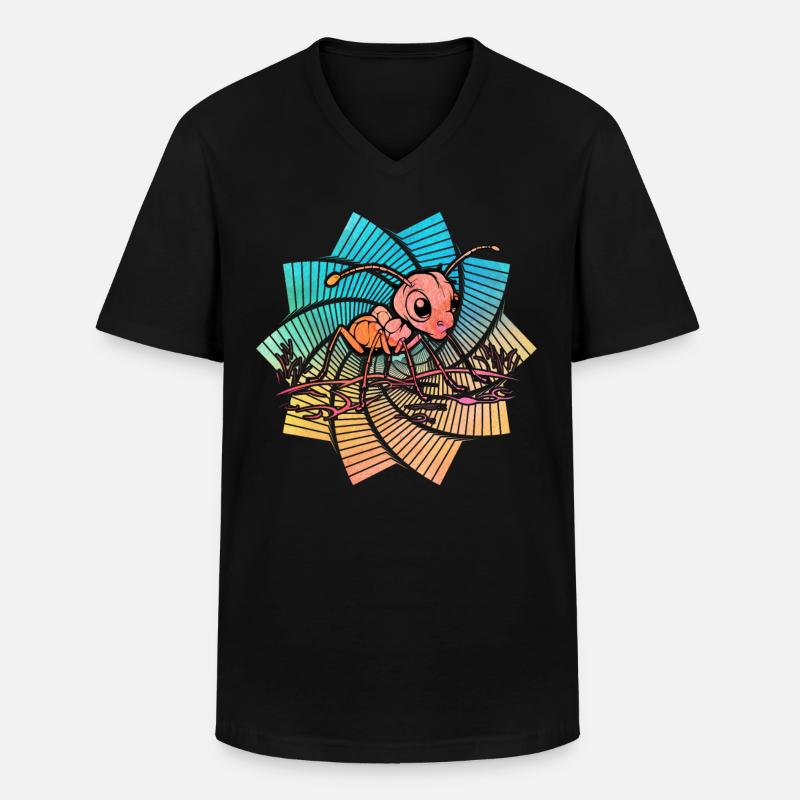 Ameise Retro - Männer-T-Shirt mit V-Ausschnitt - Schwarz