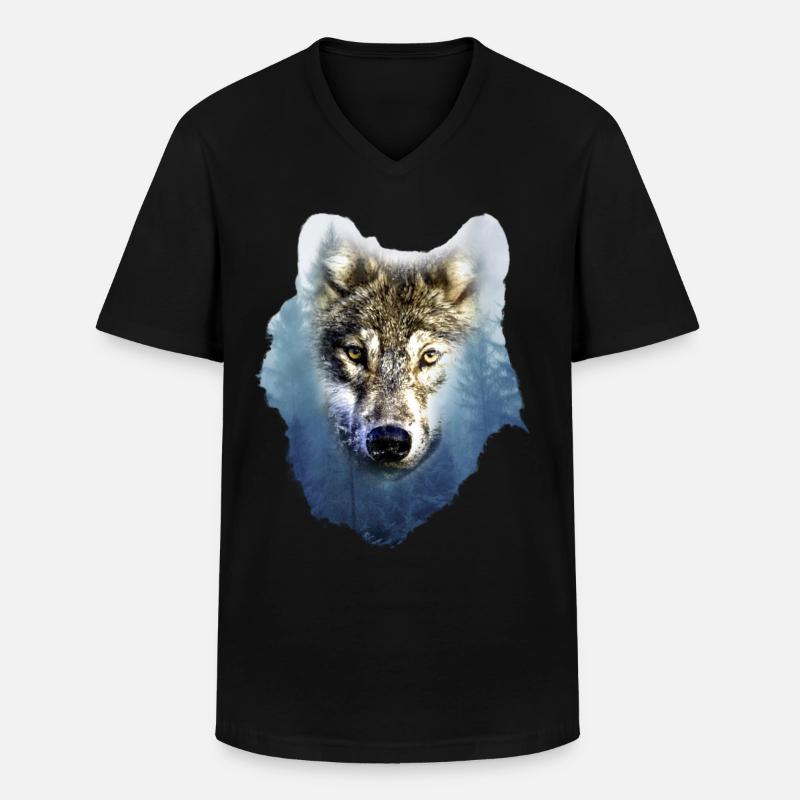 Wolf - Männer-T-Shirt mit V-Ausschnitt - Schwarz