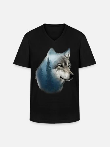 Wolf - Männer-T-Shirt mit V-Ausschnitt - Schwarz