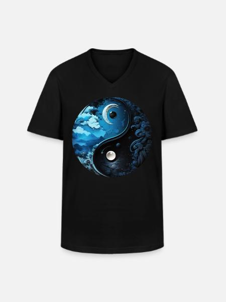 Yin Yang Moon - Men's V-Neck T-Shirt - black