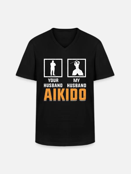 Aikido Ehemann - Männer-T-Shirt mit V-Ausschnitt - Schwarz