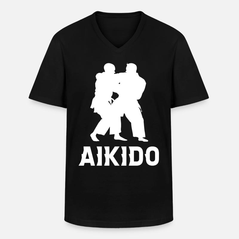 Aikido - Männer-T-Shirt mit V-Ausschnitt - Schwarz