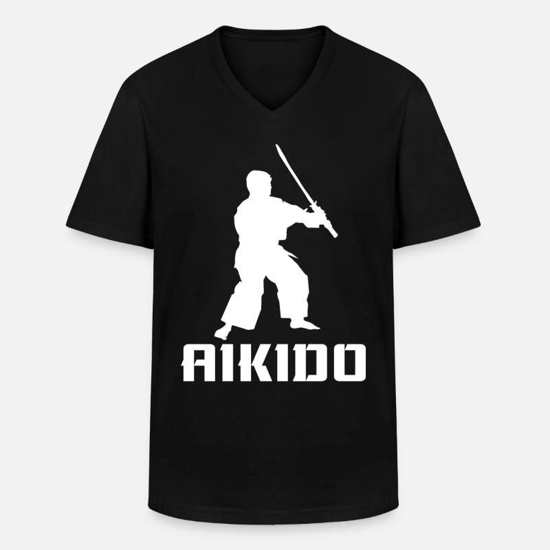 Aikido - Männer-T-Shirt mit V-Ausschnitt - Schwarz