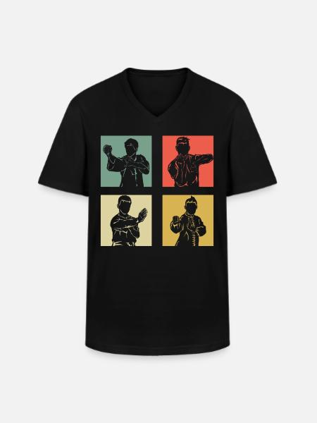 Wing Chun Kung Fu - T-shirt col V Homme - noir