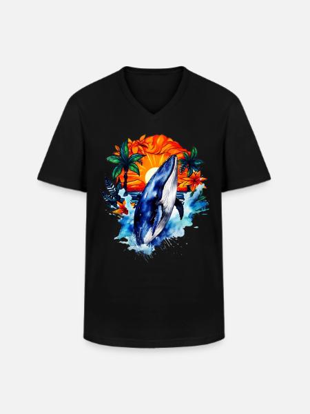 Blue Whale - Men's V-Neck T-Shirt - black