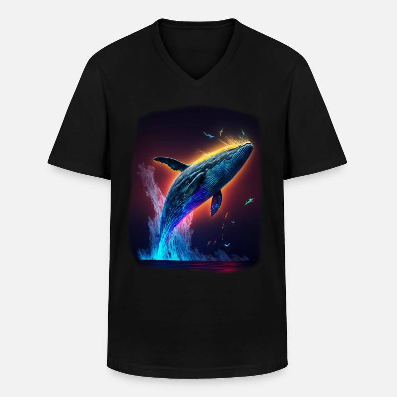 Blauwal - Männer-T-Shirt mit V-Ausschnitt - Schwarz