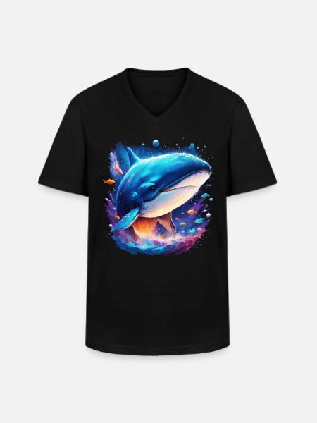 Baleine bleue - T-shirt col V Homme - noir
