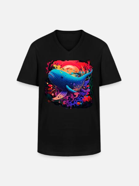 Blue Whale - Men's V-Neck T-Shirt - black