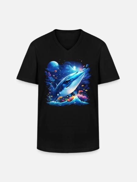 Blauwal - Männer-T-Shirt mit V-Ausschnitt - Schwarz