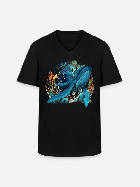Baleine bleue - T-shirt col V Homme - noir