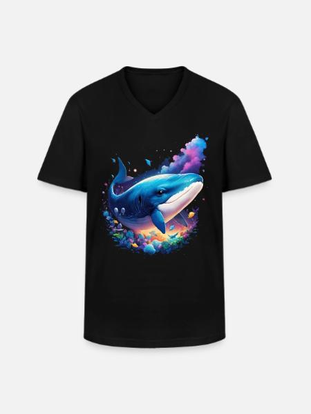 Blue Whale - Men's V-Neck T-Shirt - black