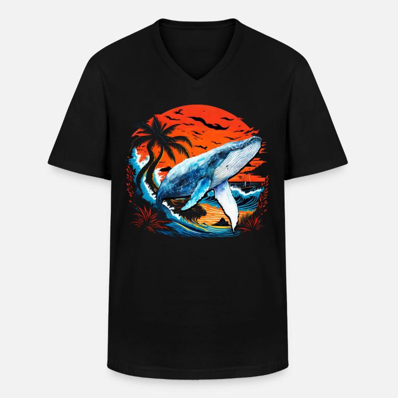 Blauwal - Männer-T-Shirt mit V-Ausschnitt - Schwarz