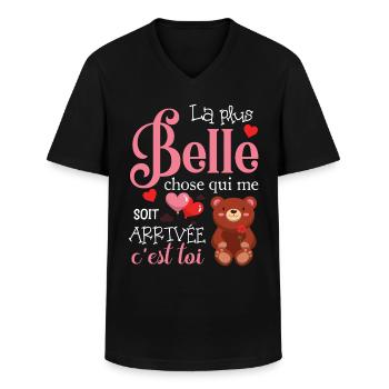 Cadeau St Valentin Femme Copine Ourson Je t'aime - T-shirt col V Homme - noir - Devant - AI Model Male 178 dark (178cm)