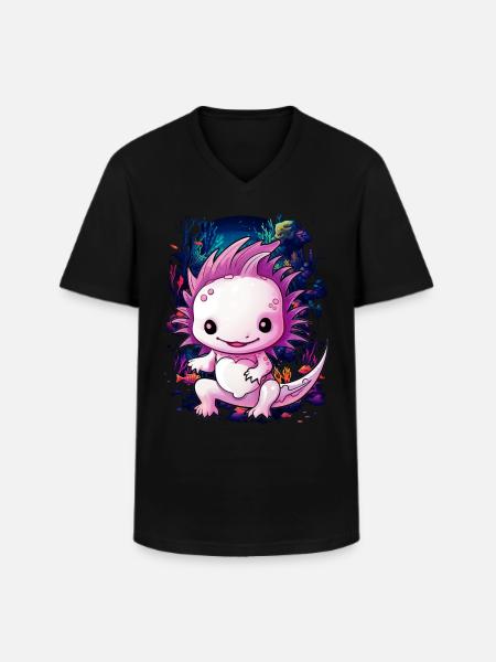 Axolotl - T-shirt col V Homme - noir