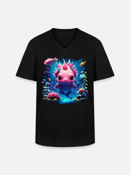 axolotl - T-shirt col V Homme - noir