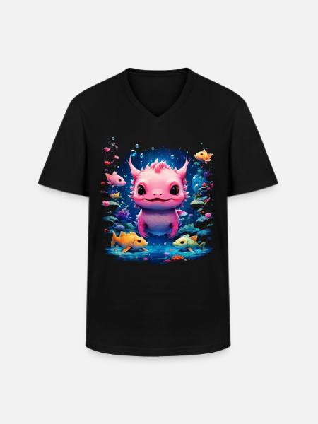 Axolotl - Männer-T-Shirt mit V-Ausschnitt - Schwarz
