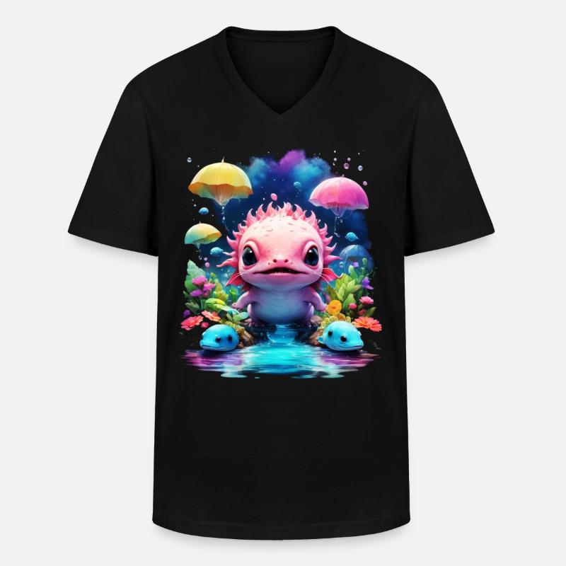 Axolotl - Männer-T-Shirt mit V-Ausschnitt - Schwarz