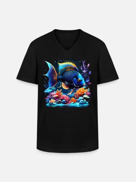 Angelfish - T-shirt col V Homme - noir