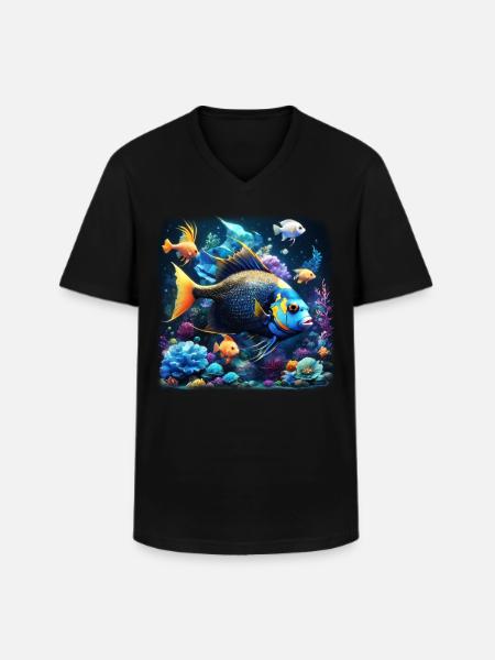 Angelfish - Men's V-Neck T-Shirt - black