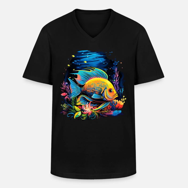 Angelfish - T-shirt col V Homme - noir