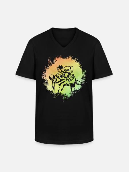 Lutte - T-shirt col V Homme - noir