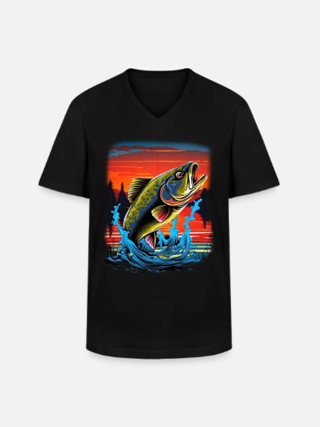 Bass Fish - Men's V-Neck T-Shirt - black