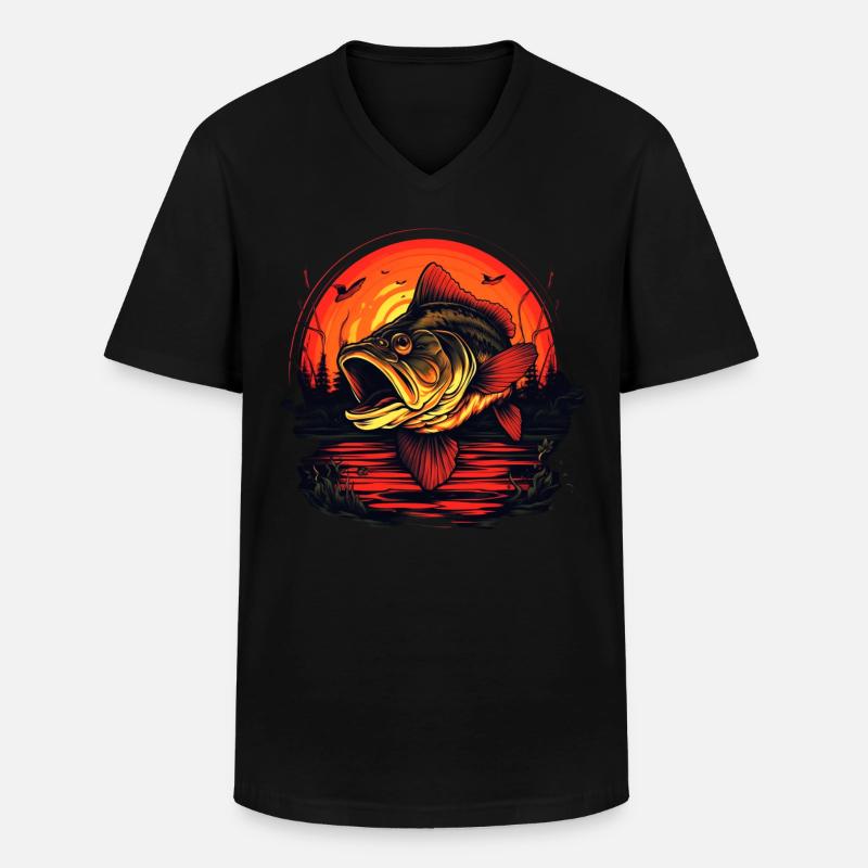 Bassfisch - Männer-T-Shirt mit V-Ausschnitt - Schwarz