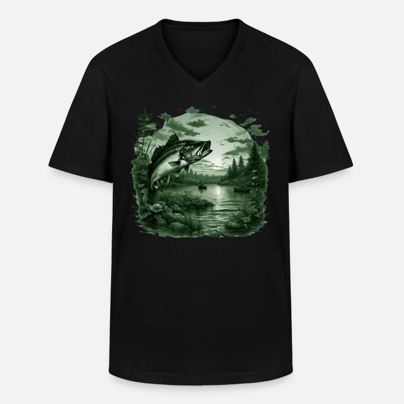 Bassfisch - Männer-T-Shirt mit V-Ausschnitt - Schwarz