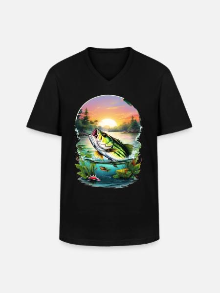 Bass Fish - Men's V-Neck T-Shirt - black