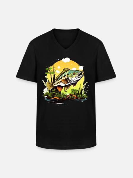 Bass Fish - Men's V-Neck T-Shirt - black