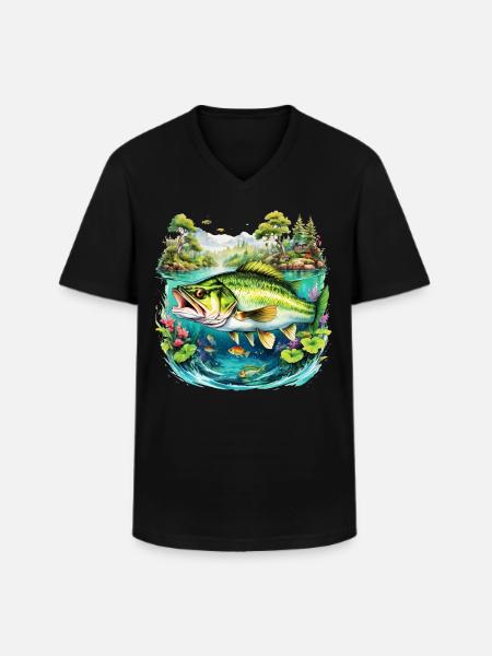 Bass Fish - Men's V-Neck T-Shirt - black