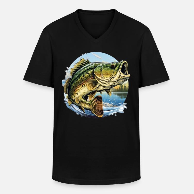 Barsch-Fisch - Männer-T-Shirt mit V-Ausschnitt - Schwarz