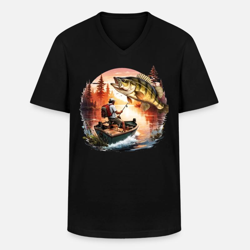 Barsch-Fisch - Männer-T-Shirt mit V-Ausschnitt - Schwarz