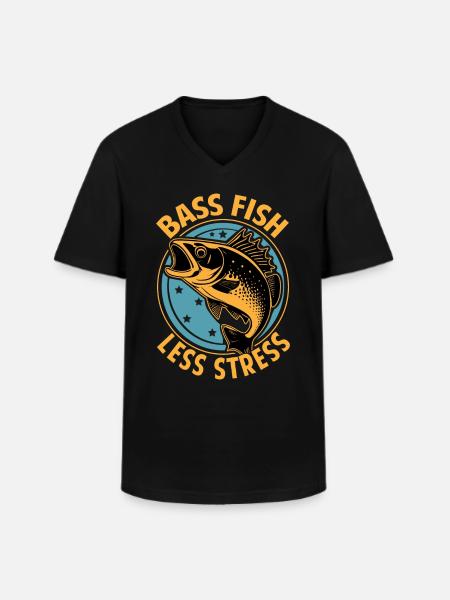 Bassfischen, weniger Stress - Männer-T-Shirt mit V-Ausschnitt - Schwarz