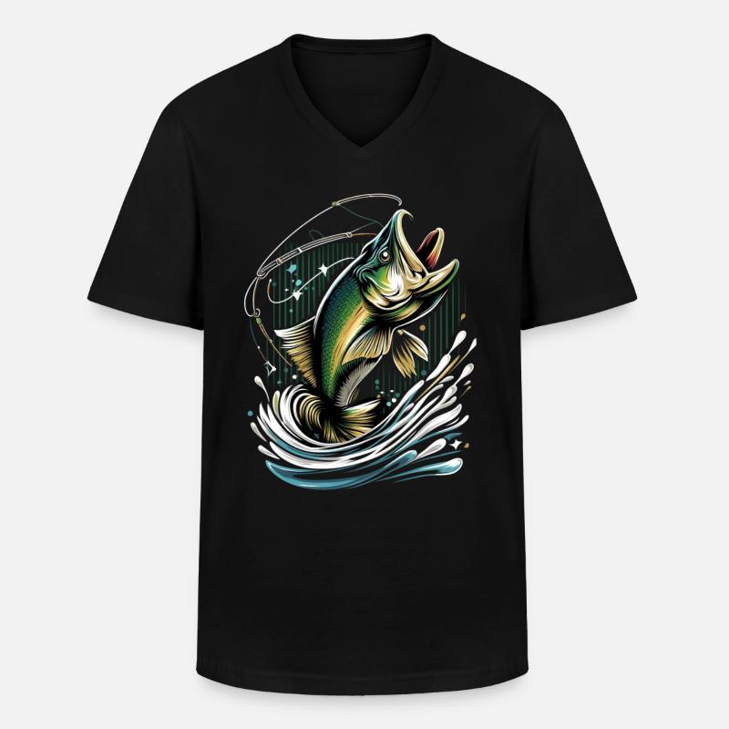 Barsch-Fisch - Männer-T-Shirt mit V-Ausschnitt - Schwarz