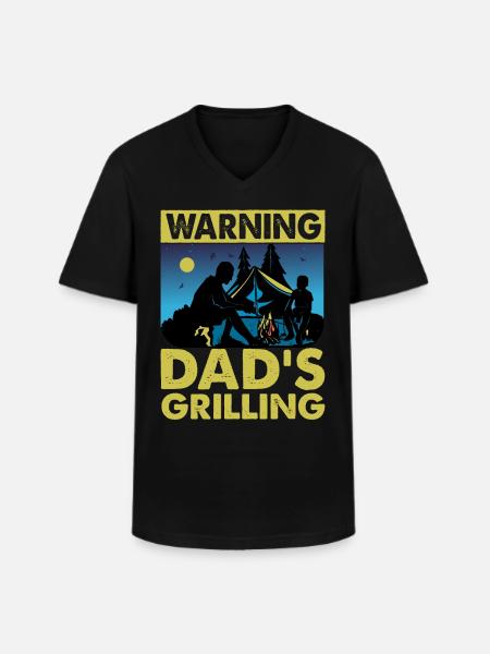 Warning Dad's Grilling - Men's V-Neck T-Shirt - black
