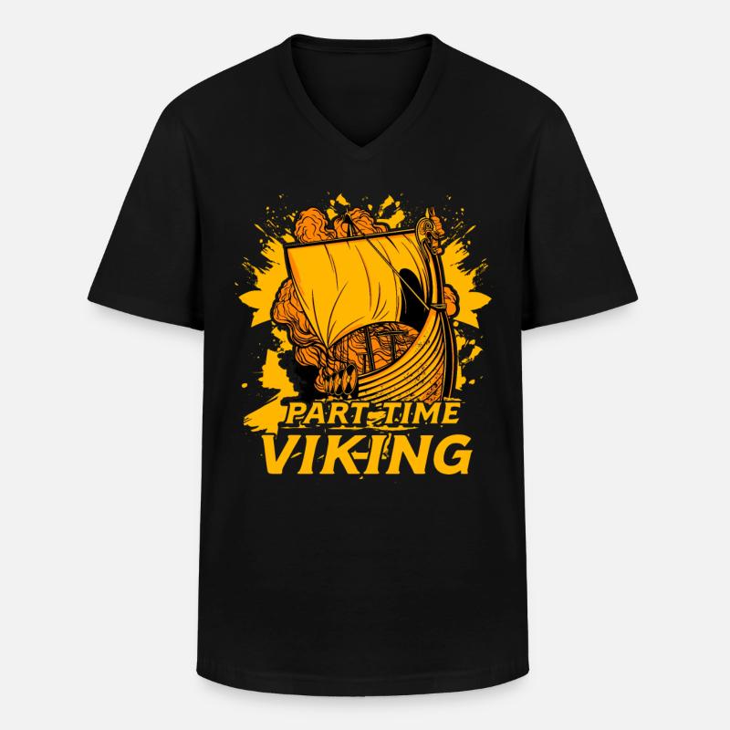 Teilzeit Wikinger - Männer-T-Shirt mit V-Ausschnitt - Schwarz
