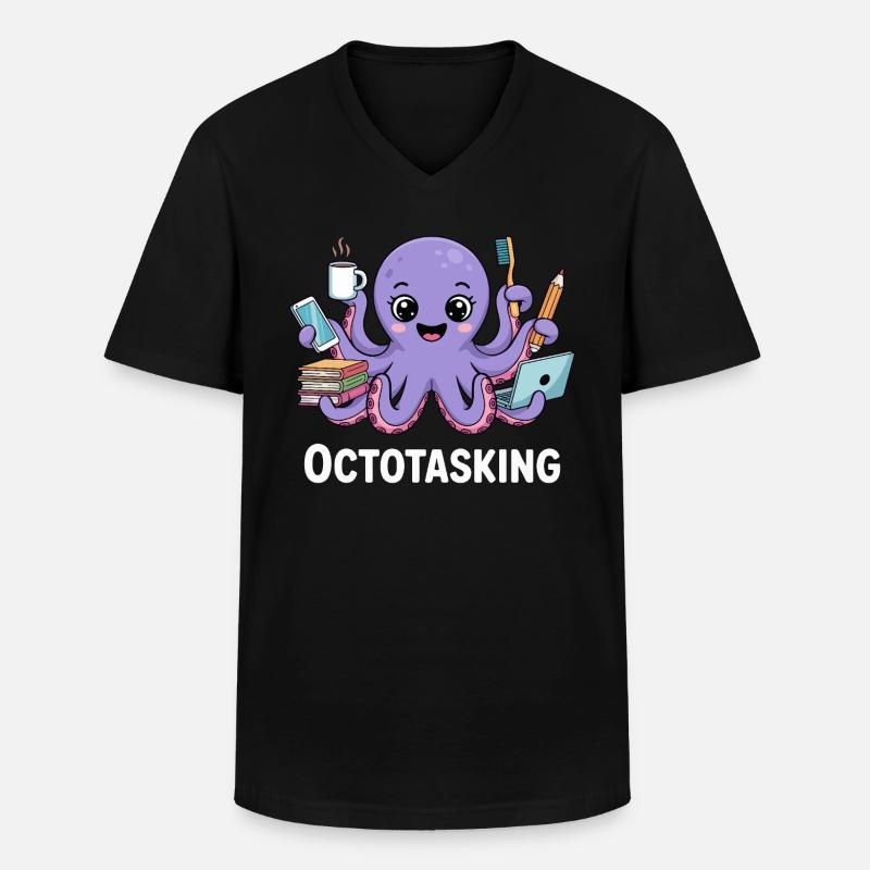 Octotasking Krake im Multitasking Modus - Männer-T-Shirt mit V-Ausschnitt - Schwarz