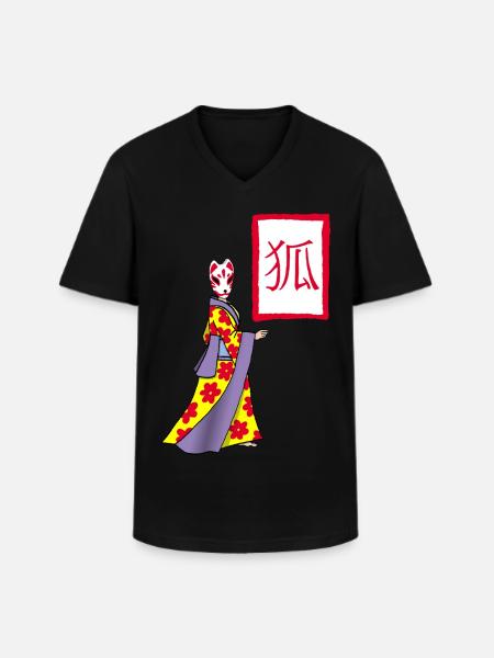 Fox Kitsune manga - Men's V-Neck T-Shirt - black
