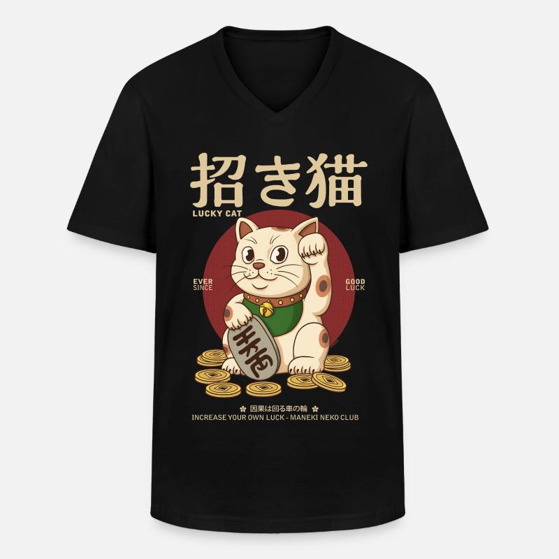 Maneki Neko - Männer-T-Shirt mit V-Ausschnitt - Schwarz