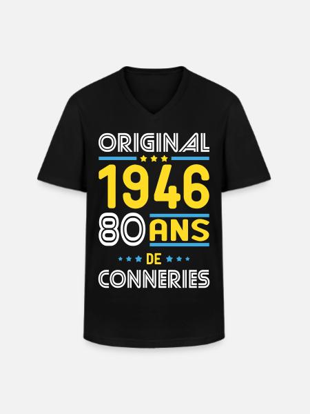 Original – 1946 – 80 Jahre - Männer-T-Shirt mit V-Ausschnitt - Schwarz