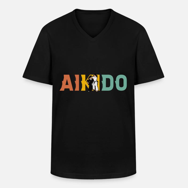 Aikido - Männer-T-Shirt mit V-Ausschnitt - Schwarz