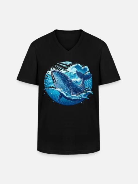 Blauwal - Männer-T-Shirt mit V-Ausschnitt - Schwarz