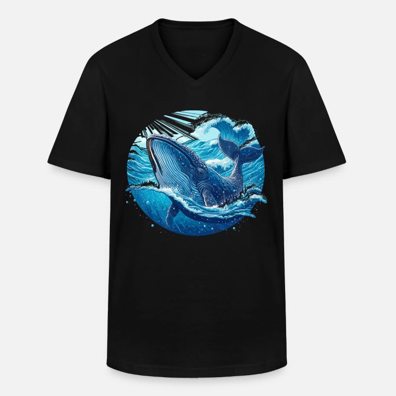 Blauwal - Männer-T-Shirt mit V-Ausschnitt - Schwarz