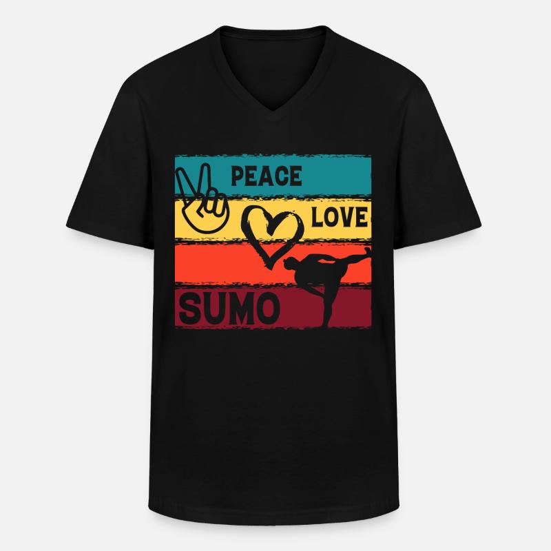 Frieden Liebe Sumo - Männer-T-Shirt mit V-Ausschnitt - Schwarz