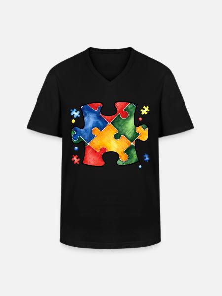 Autismus-Puzzle - Männer-T-Shirt mit V-Ausschnitt - Schwarz