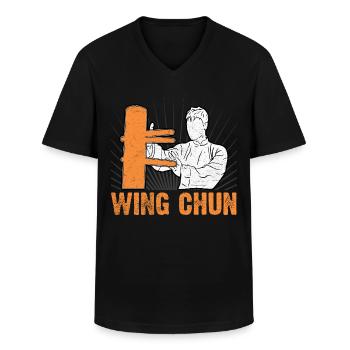 Wing Chun - T-shirt col V Homme - noir - Devant - AI Model Male 178 dark (178cm)