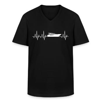 Motorboot Herzschlag Boot EKG Kapitän - Männer-T-Shirt mit V-Ausschnitt - Schwarz - Vorne - AI Model Male 178 dark (178cm)